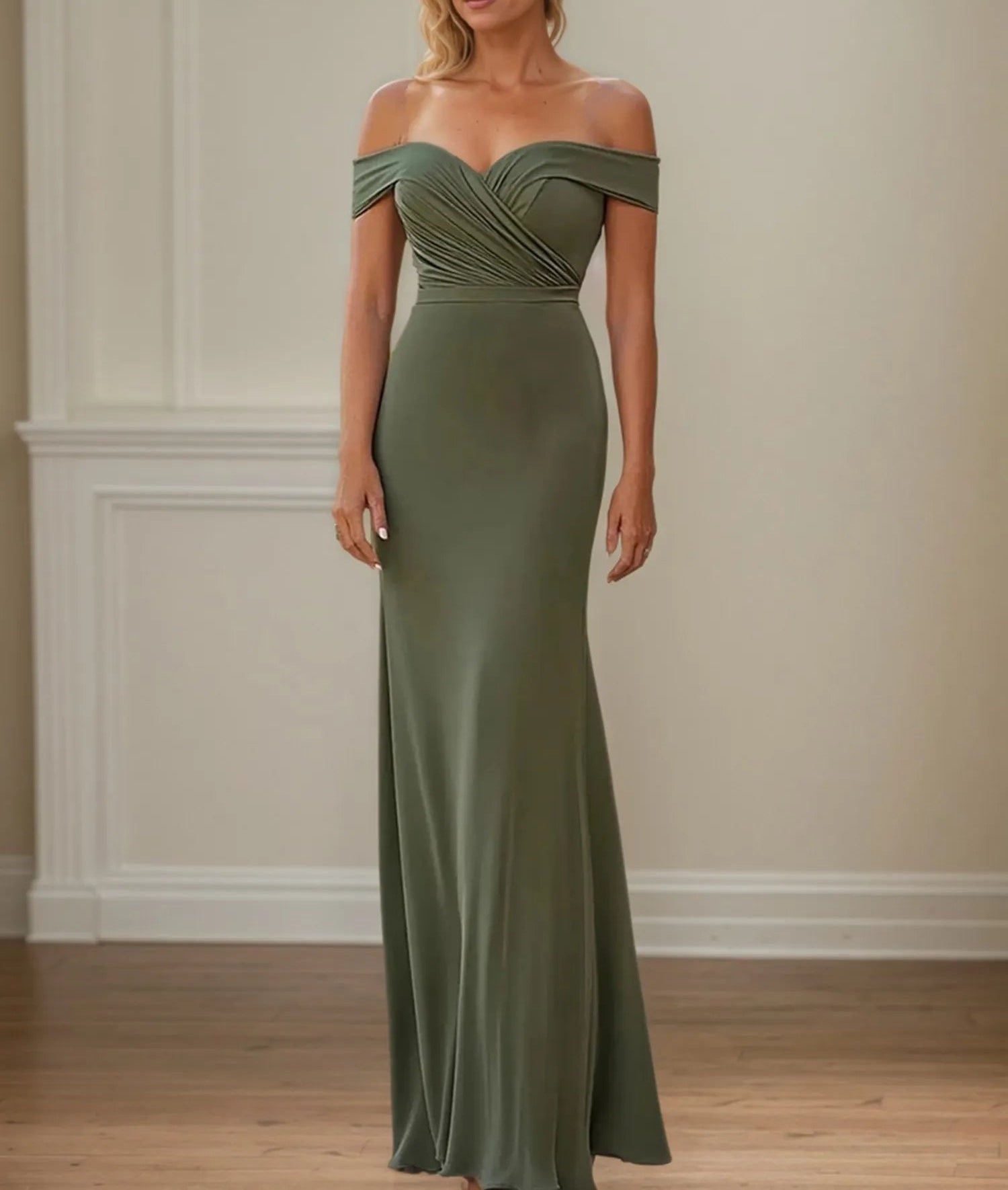 Sheath/Column Off the Shoulder Sleeveless Satin Mother of the Bride Dress