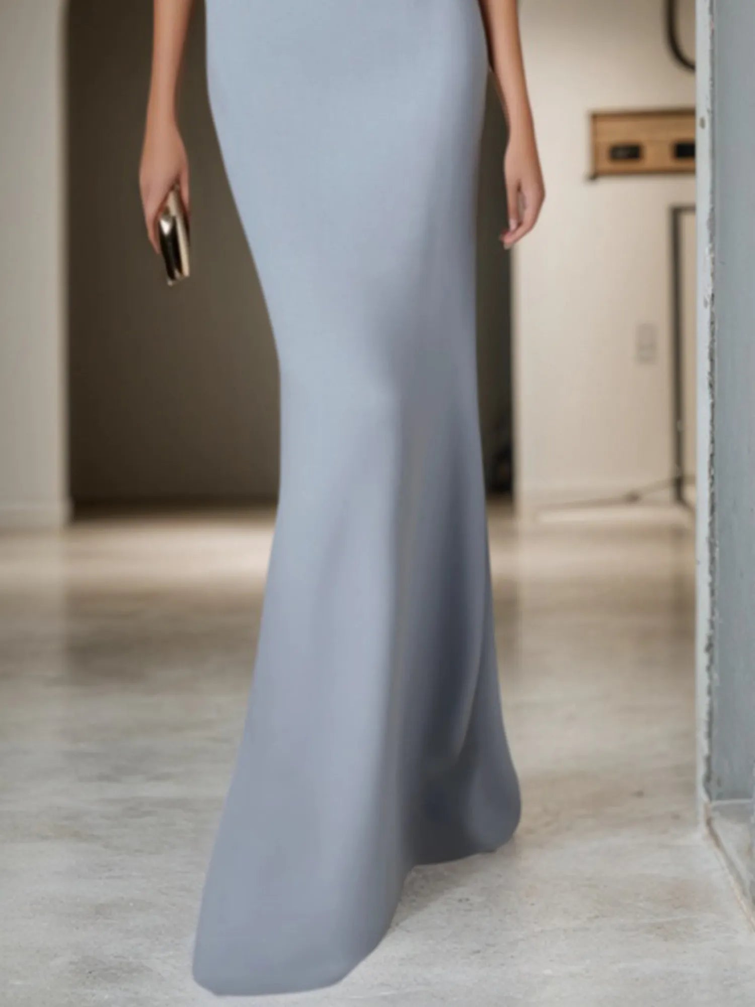 Formal Dress Blue with Pearls Maxi Mother of the Bride Dress