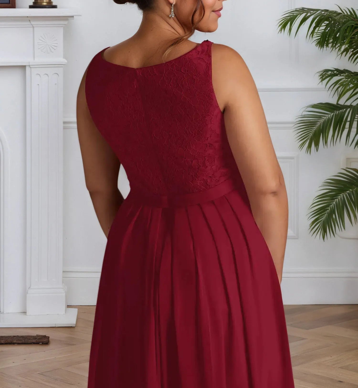 A-Line Square Neckline Lace Chiffon Mother of the Bride Dress
