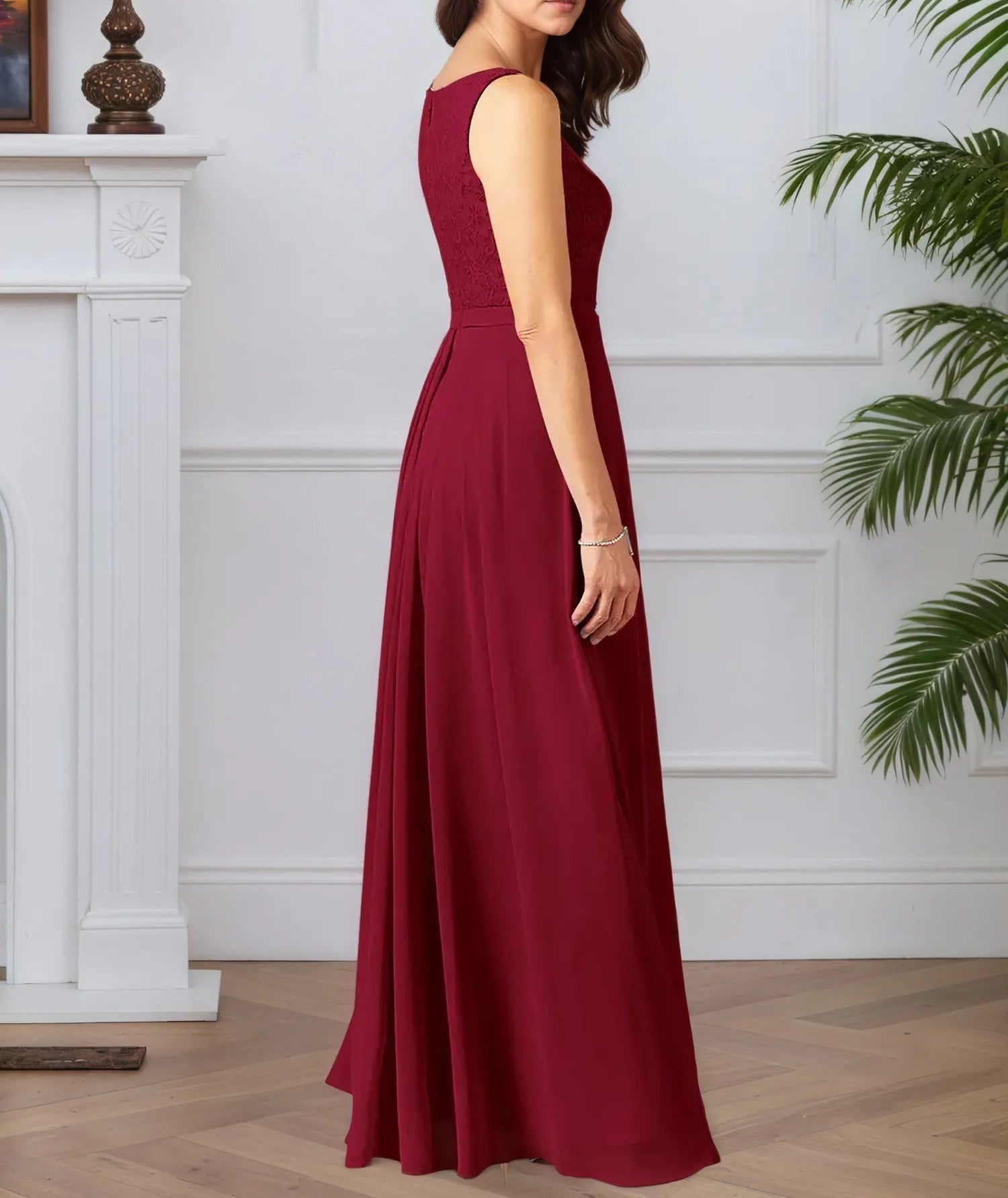 A-Line Square Neckline Lace Chiffon Mother of the Bride Dress