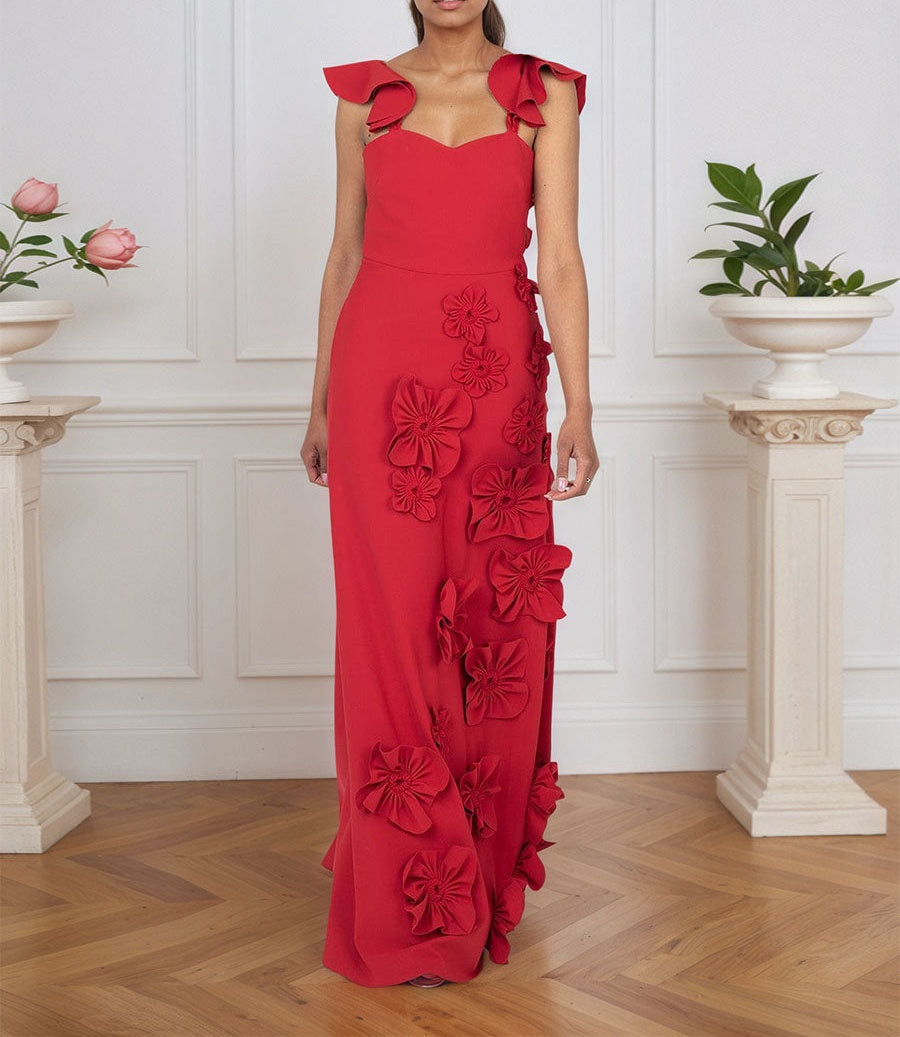 Lilac 3D Floral Sheath Formal Gown with Ruffle Sleeves