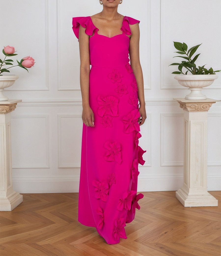 Lilac 3D Floral Sheath Formal Gown with Ruffle Sleeves
