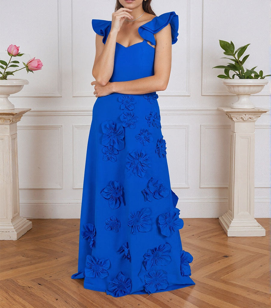 Lilac 3D Floral Sheath Formal Gown with Ruffle Sleeves