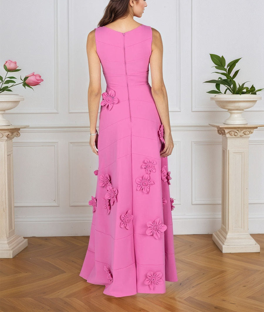 Lavender Boat Neck Formal Gown with Cascading 3D Flowers