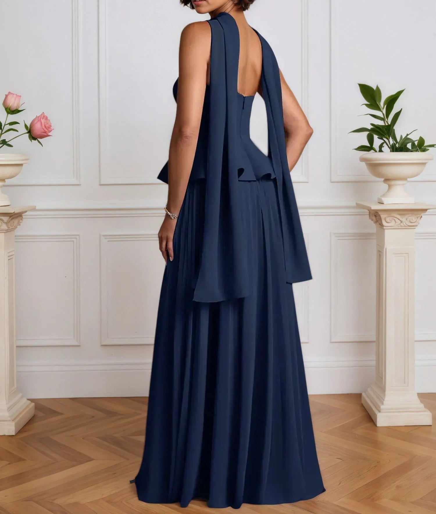 A-Line Off The Shoulder Sleeveless Pleated Chiffon Dress With Cascading Ruffles
