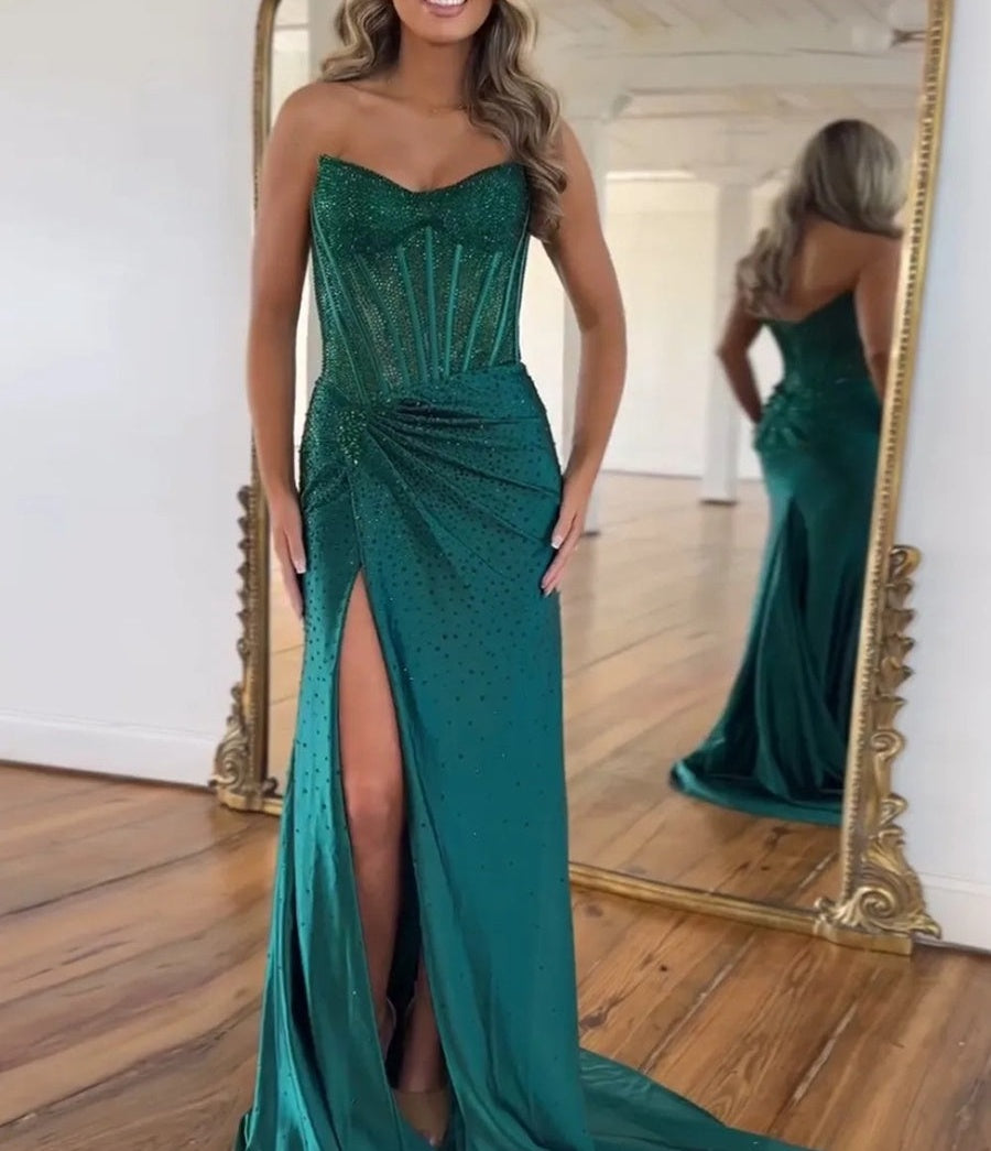 Mermaid/Trumpet Sweetheart Glitter Beading Long Prom Dresses with Corset