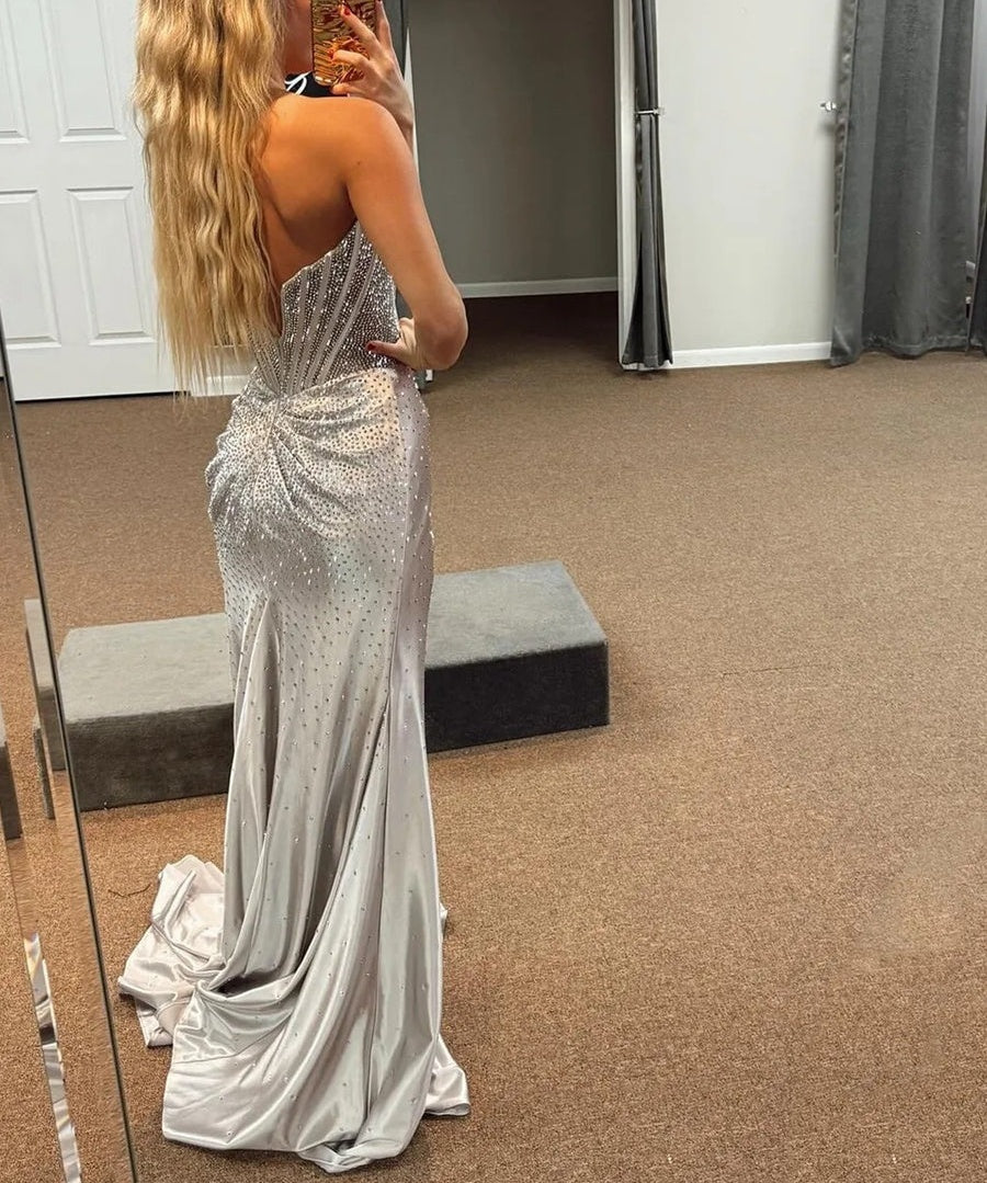 Mermaid/Trumpet Sweetheart Glitter Beading Long Prom Dresses with Corset
