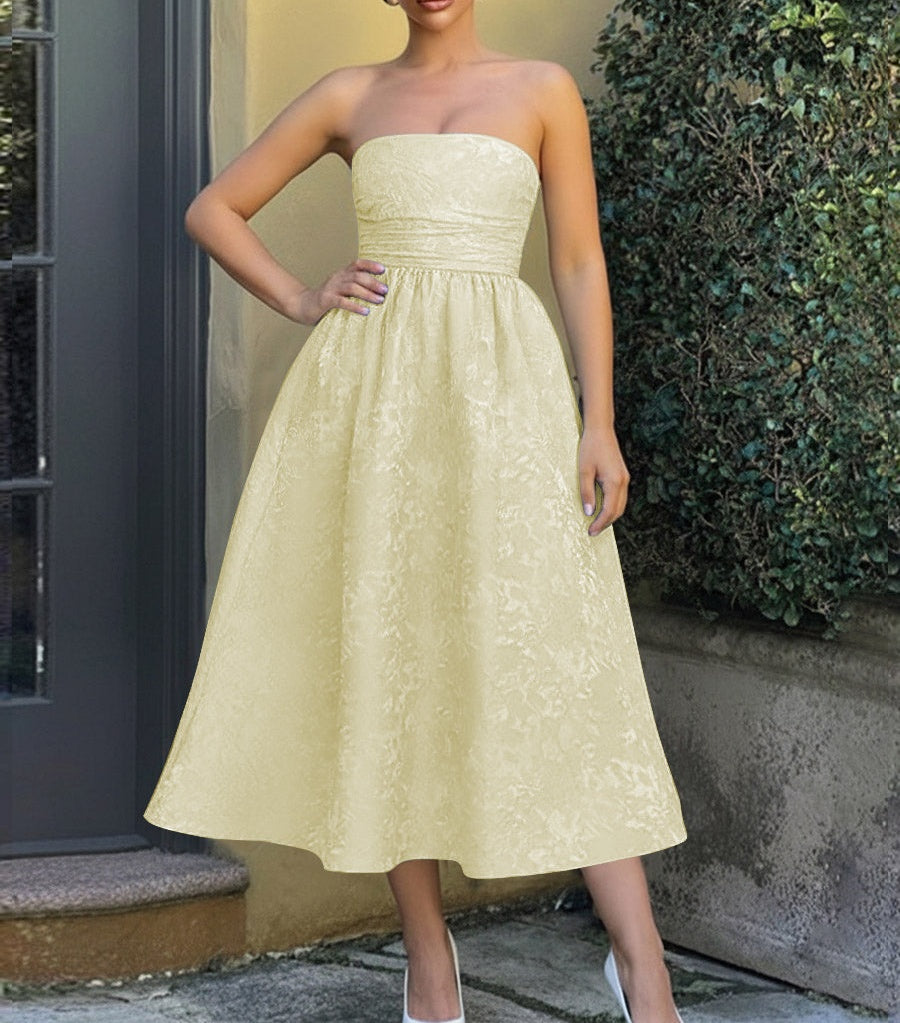 Jacquard Sleeveless Midi Prom Dresses Ball Gown