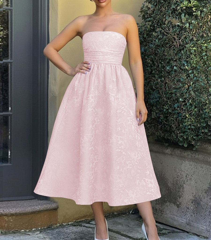 Jacquard Sleeveless Midi Prom Dresses Ball Gown