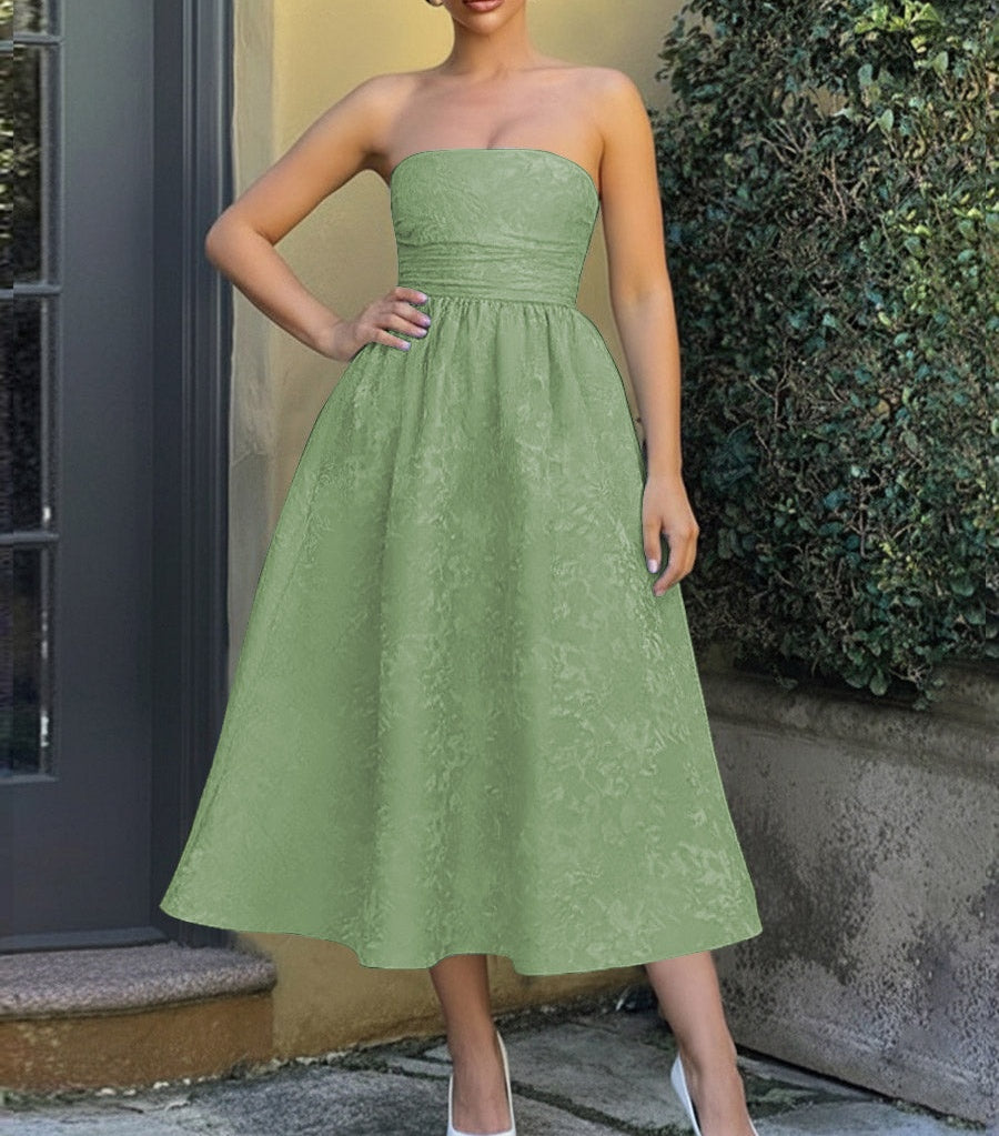 Jacquard Sleeveless Midi Prom Dresses Ball Gown