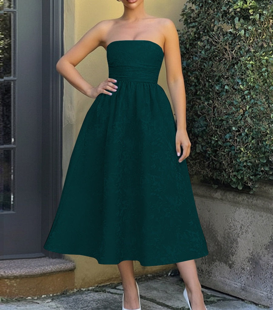Jacquard Sleeveless Midi Prom Dresses Ball Gown