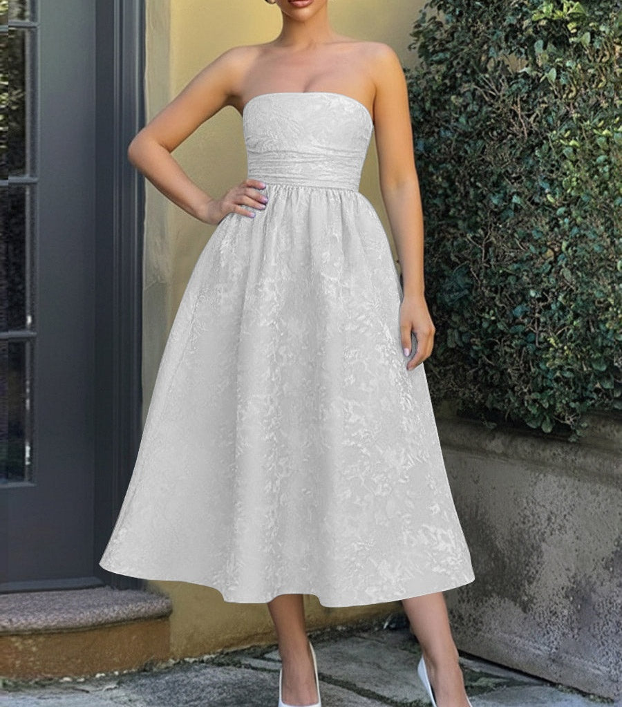 Jacquard Sleeveless Midi Prom Dresses Ball Gown