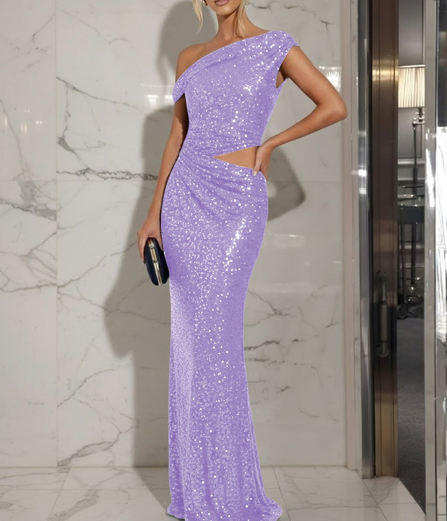 Mermaid/Trumpet Off-Shoulder Sequin Cut-Out Floor-Length Formal Evening Dresses