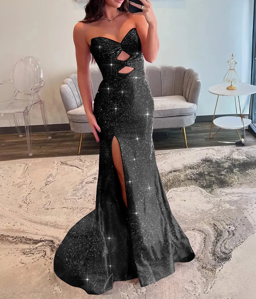 A-Line/Princess Cut-Out Floor-Length Formal Prom Dresses with Beaded