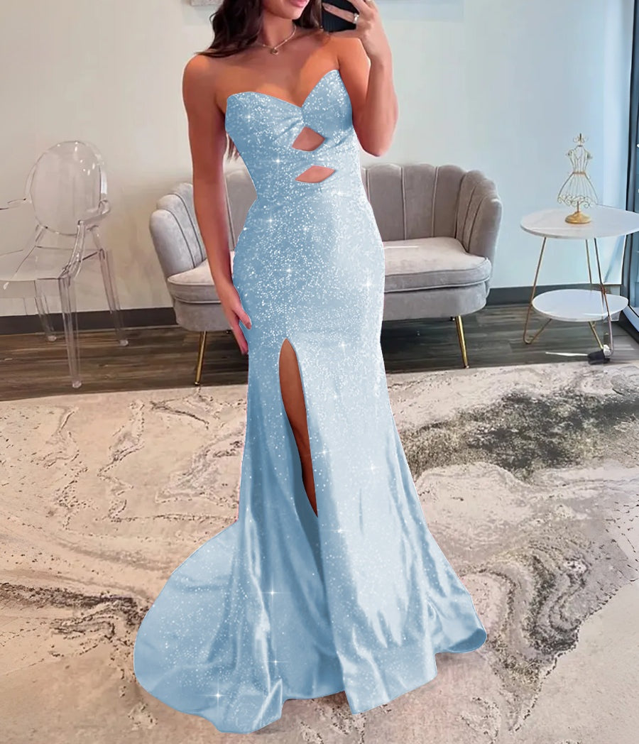 A-Line/Princess Cut-Out Floor-Length Formal Prom Dresses with Beaded