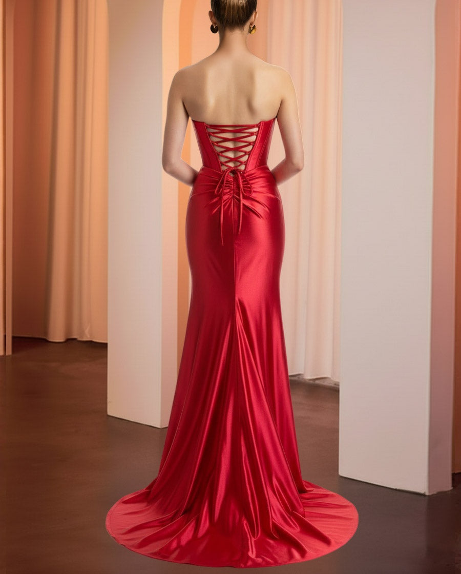 Cut-Out Mermaid Sleeveless Prom Dresses Satin with Train