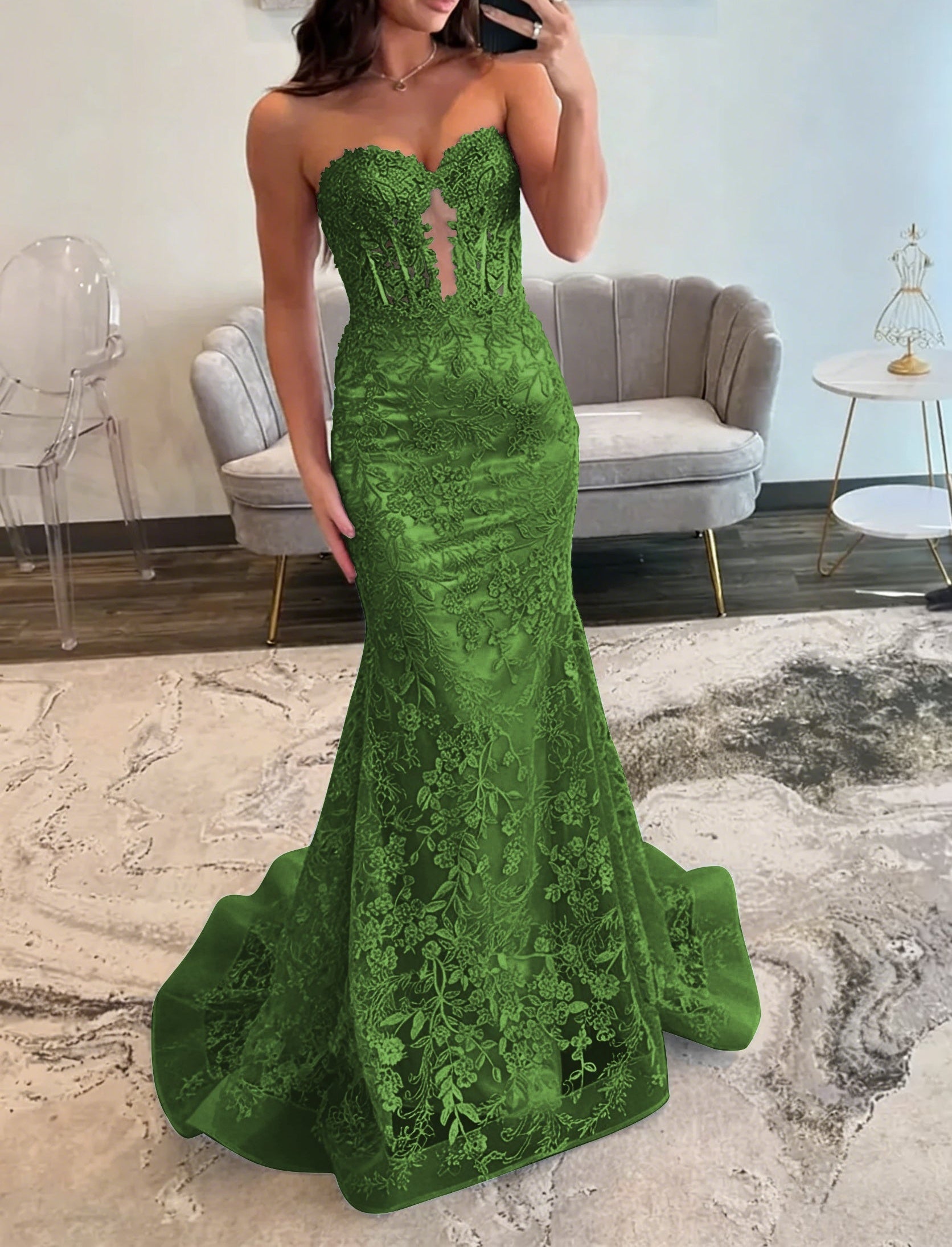 Lace Applique One Shoulder Long Prom Dresses Tiered Evening Gowns