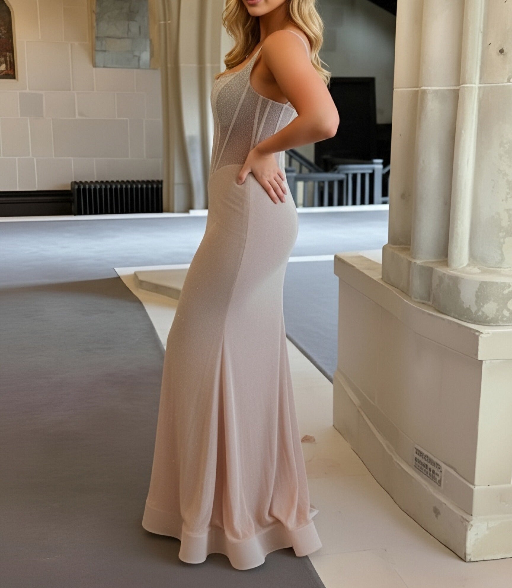 Mermaid Sequin Spaghetti Strap Floor-Length Formal Prom Dresses with Corset