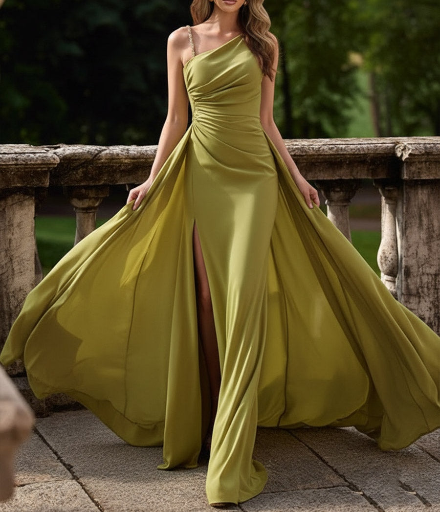 Mermaid Satin Sleeveless Floor-Length Prom Dresses with Side Slit