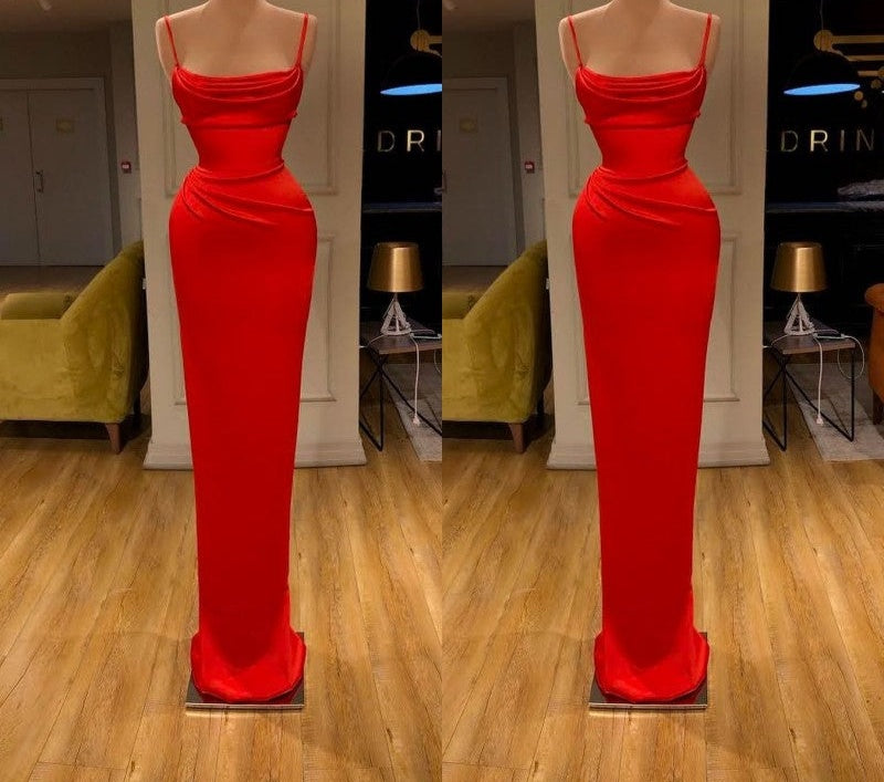 Spaghetti starp Front-ruffle Orange Sheath Prom Dress