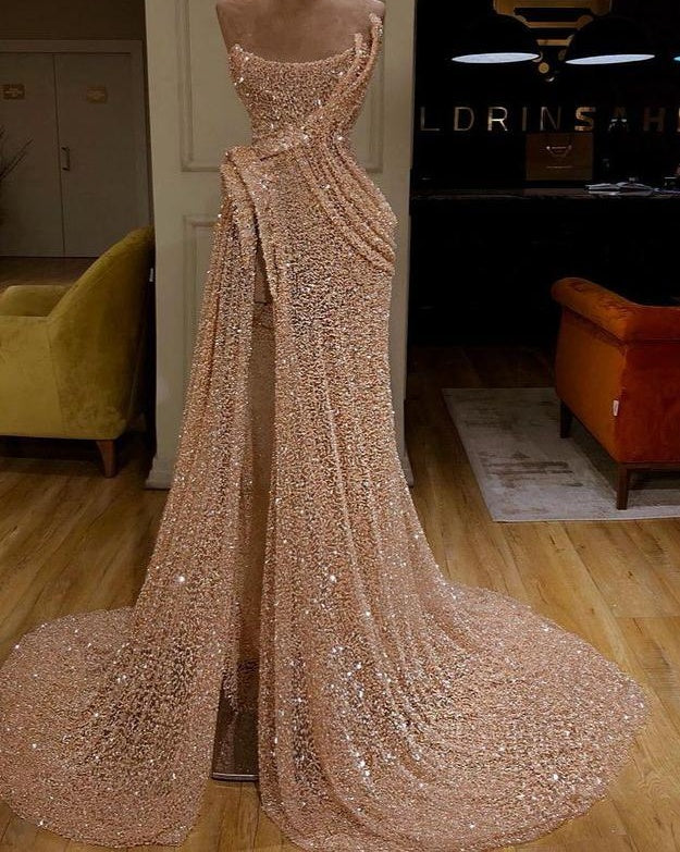 Gorgeous Starpless Sequins Mermaid Prom Dress Long With Slit