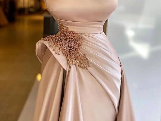 Elegant Long Champagne High Split Prom Dress