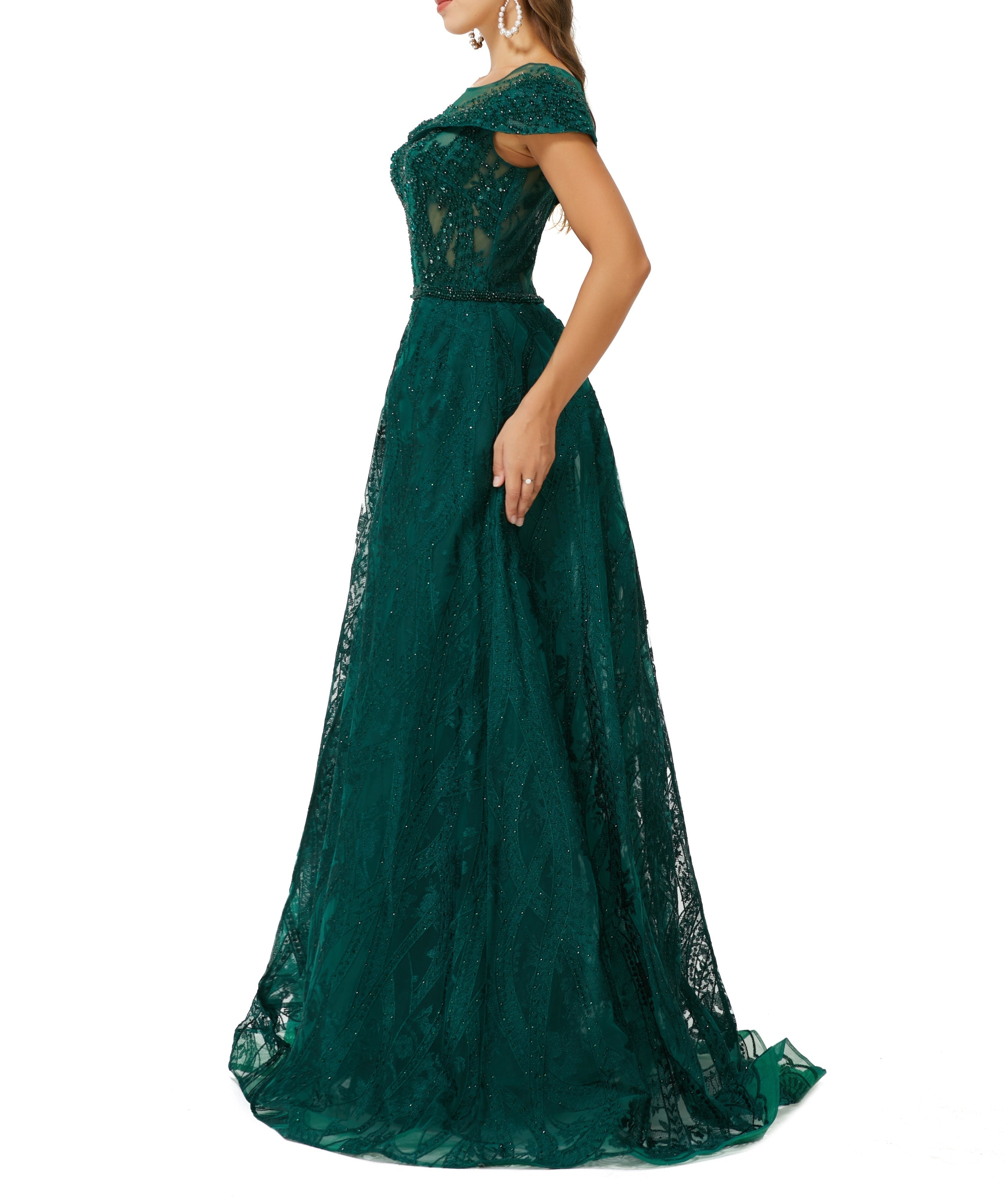 ombreprom Design | Sparkle Beaded Cap Sleeves Prom Dresses with Overskirt