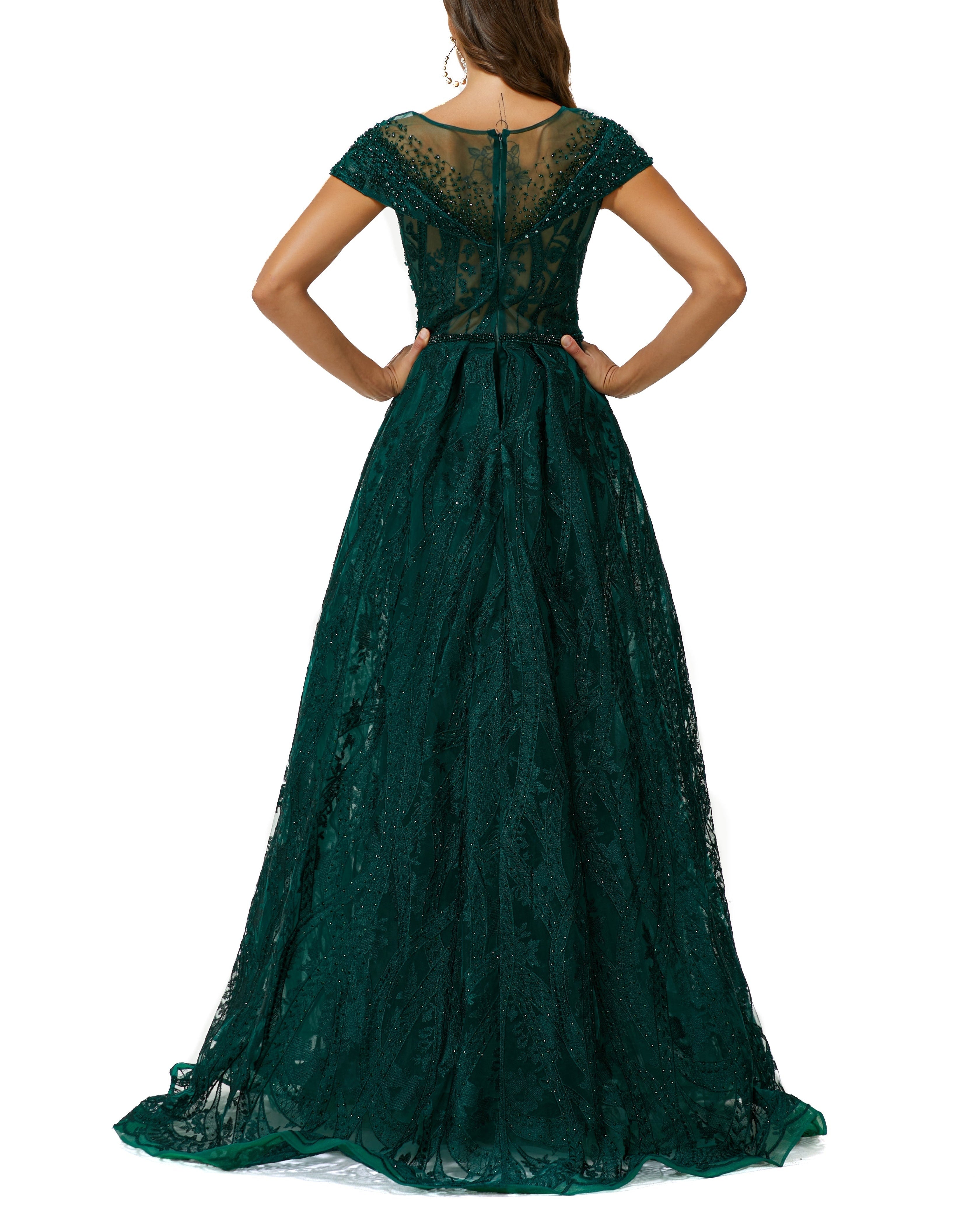 ombreprom Design | Sparkle Beaded Cap Sleeves Prom Dresses with Overskirt