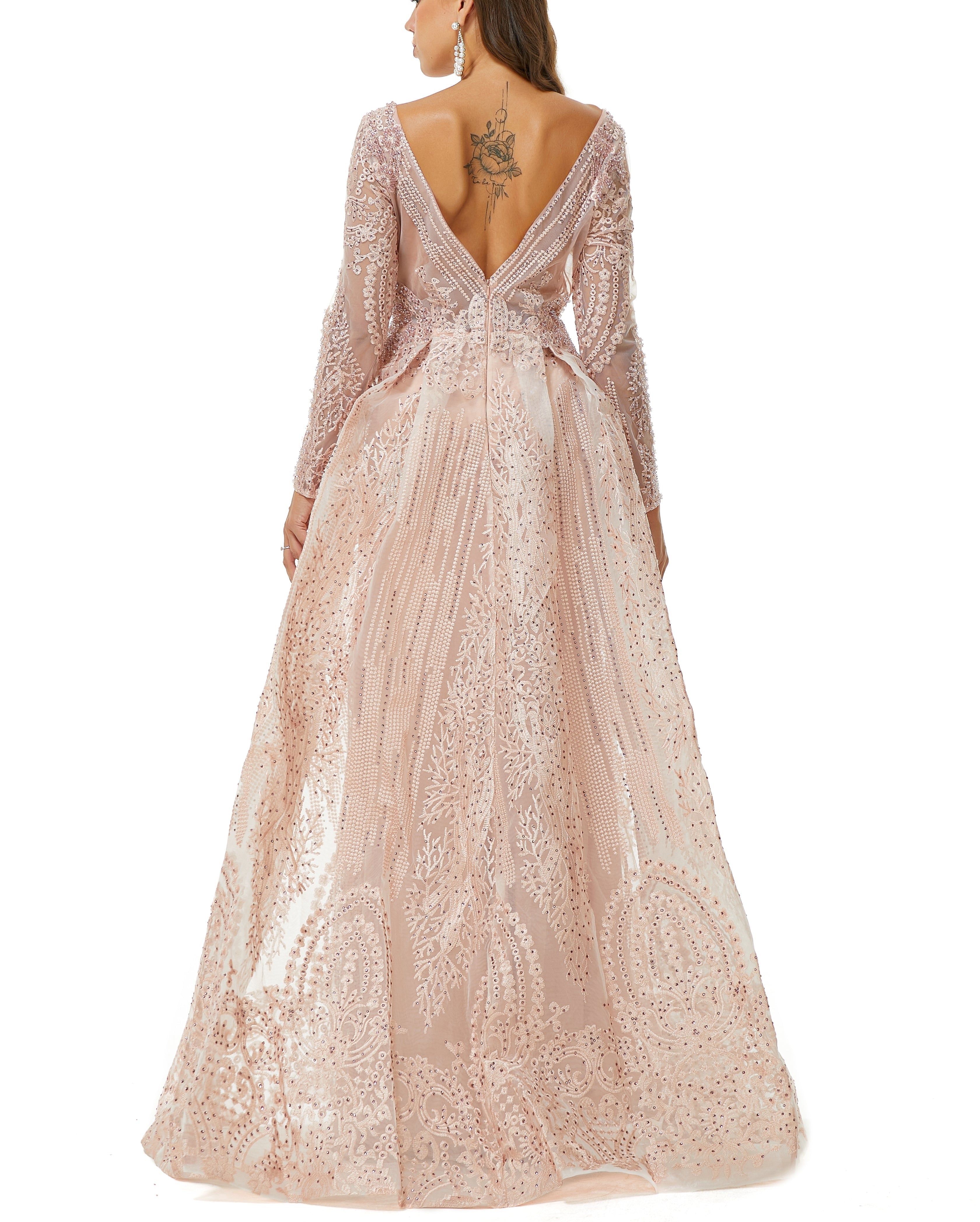 ombreprom Design | Champange Sparkle Beaded Long Sleeves Prom Dresses with Overskirt