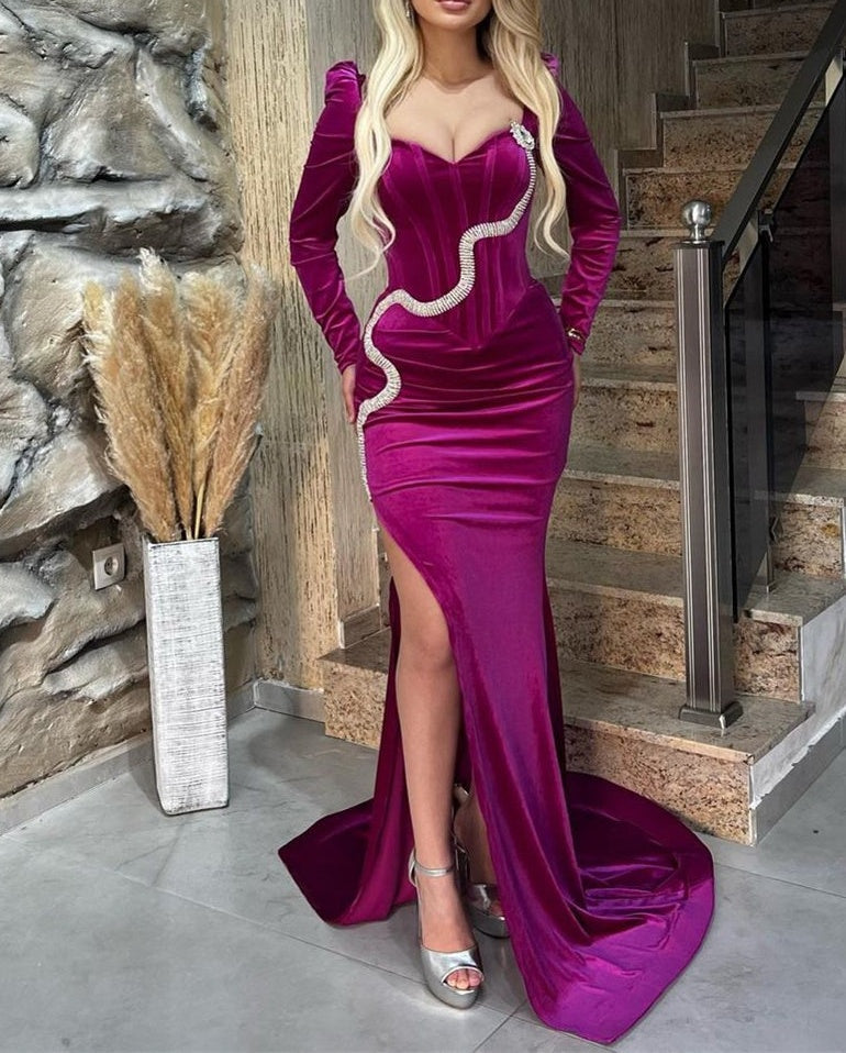 Chic Sweetheart Long Sleeves Mermaid Prom Dresses Long Slit Online