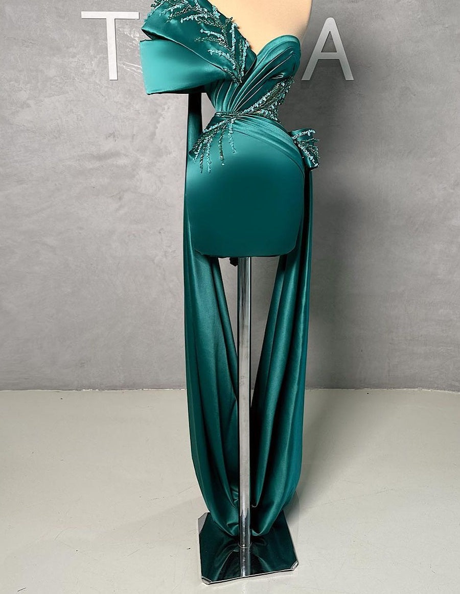 Fabulous Short Green One Shoulder Lace Sleeveless Prom Dress