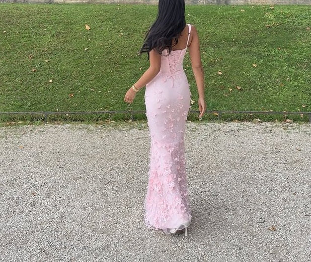 Elegant Heavenly Pink Square Straps Mermaid Prom Dresses Sleeveless With Flower Beads