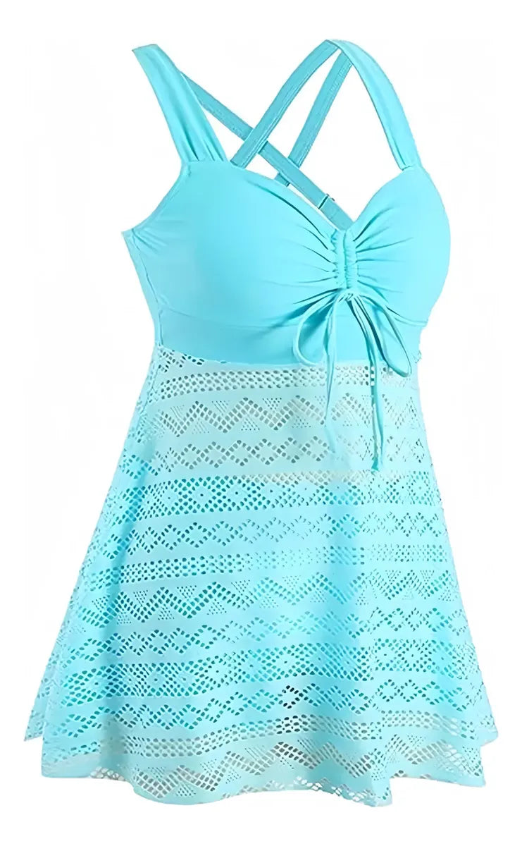 Solid Lace Backless Swimdress