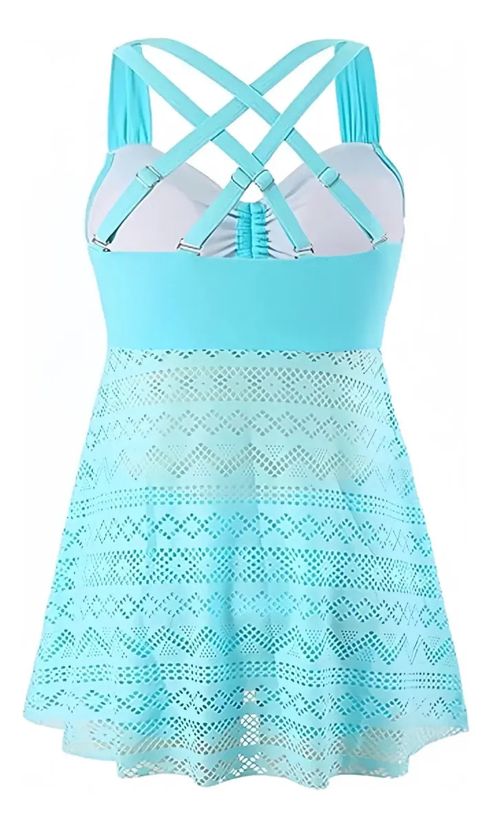 Solid Lace Backless Swimdress