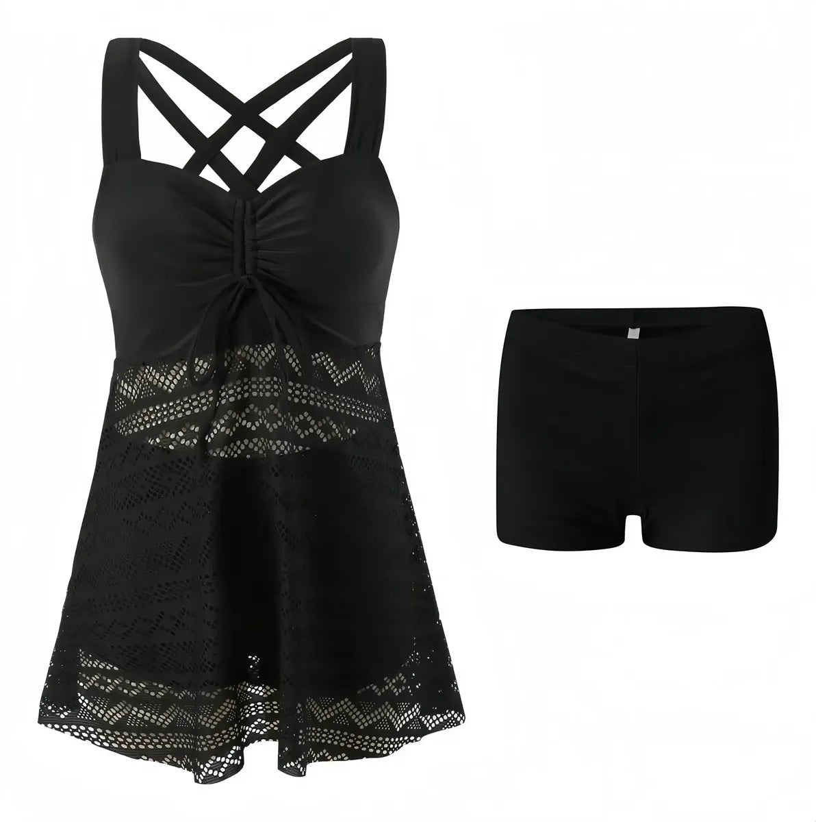 Solid Lace Backless Swimdress