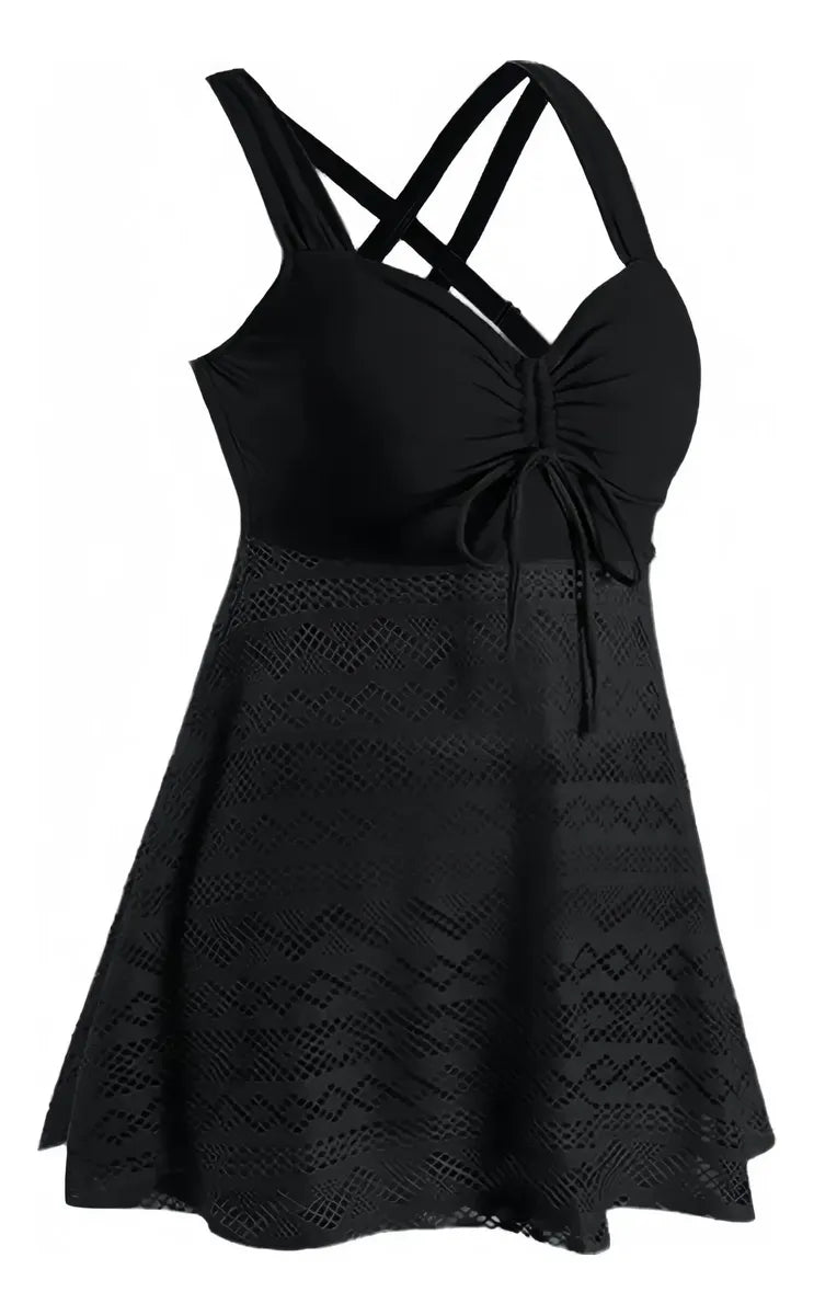 Solid Lace Backless Swimdress