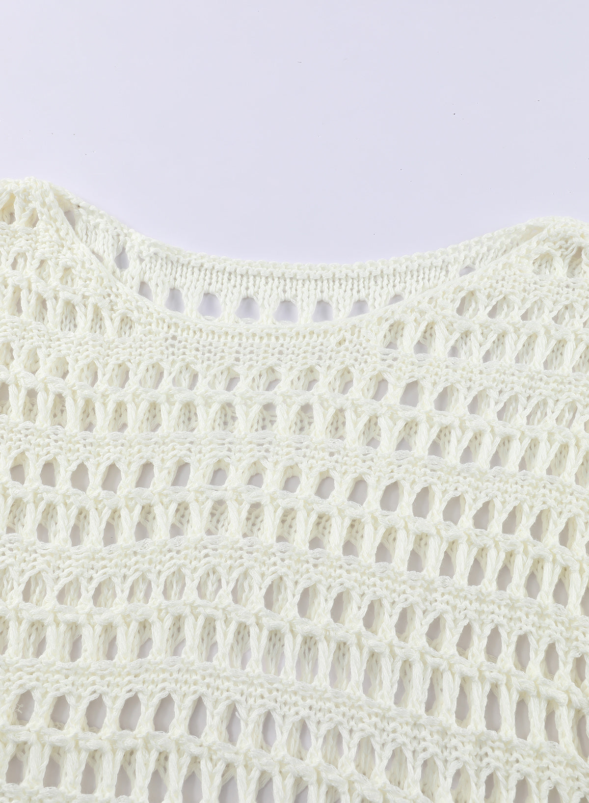 Ocevara Ocevara - White Mesh Knitted Long Sleeve Hollow Sun-proof Round Neck Cover Up - image 8
